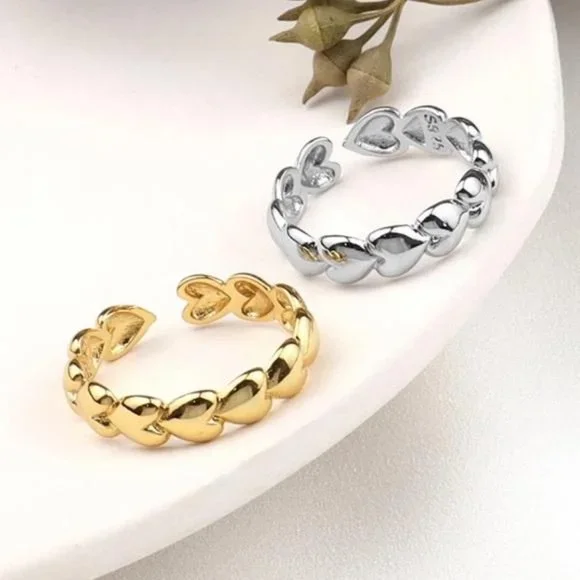 NEW 18K GOLD ADJUSTABLE HEART CONNECTING  ADJUSTABLE RING - Picture 3 of 5